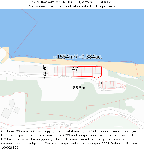 47, SHAW WAY, MOUNT BATTEN, PLYMOUTH, PL9 9XH: Plot and title map