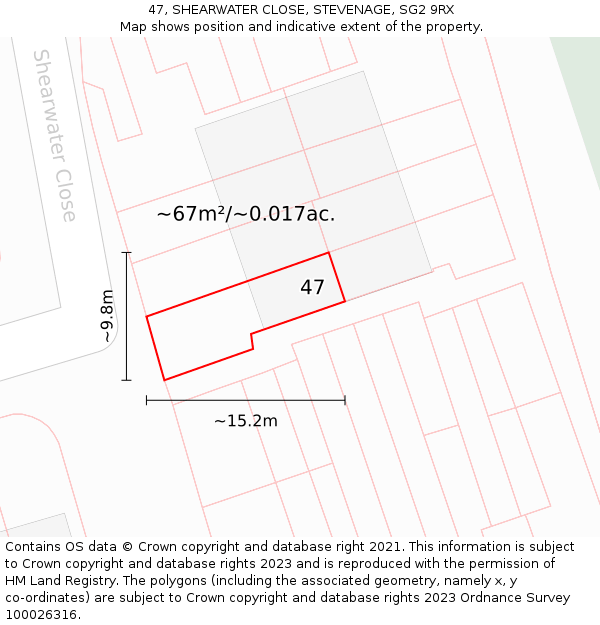 47, SHEARWATER CLOSE, STEVENAGE, SG2 9RX: Plot and title map