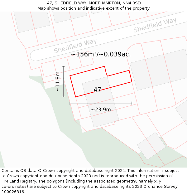 47, SHEDFIELD WAY, NORTHAMPTON, NN4 0SD: Plot and title map
