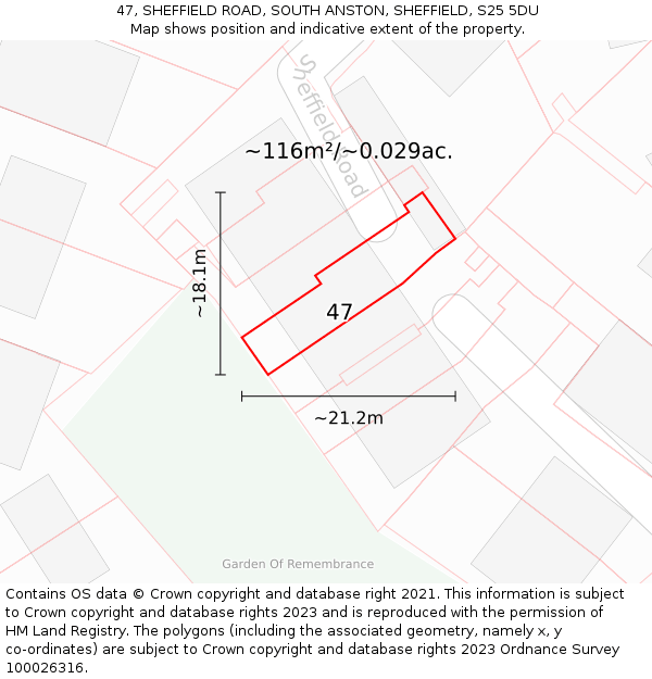 47, SHEFFIELD ROAD, SOUTH ANSTON, SHEFFIELD, S25 5DU: Plot and title map