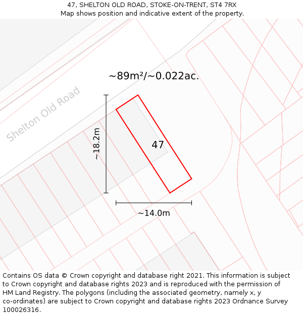 47, SHELTON OLD ROAD, STOKE-ON-TRENT, ST4 7RX: Plot and title map