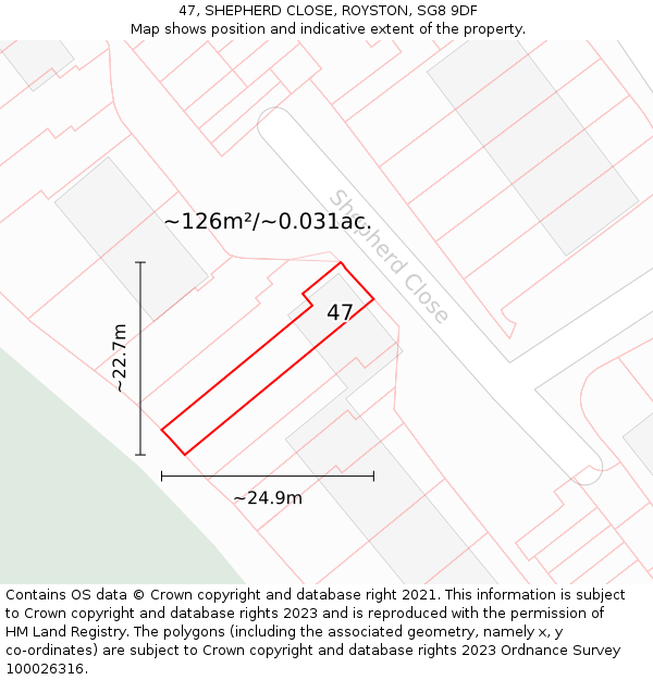 47, SHEPHERD CLOSE, ROYSTON, SG8 9DF: Plot and title map