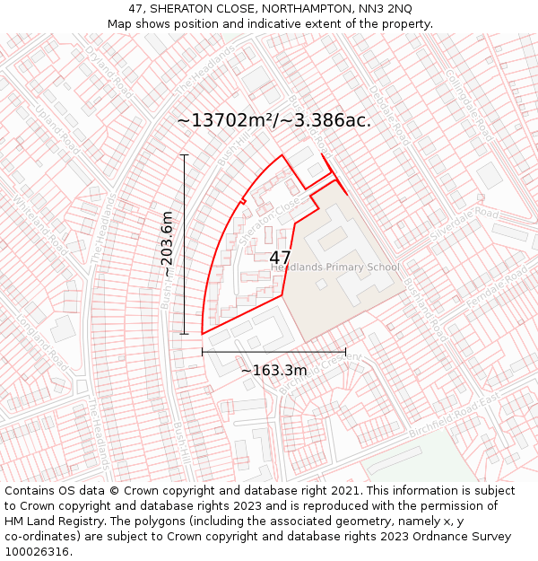 47, SHERATON CLOSE, NORTHAMPTON, NN3 2NQ: Plot and title map
