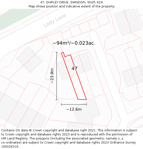 47, SHIPLEY DRIVE, SWINDON, SN25 4ZA: Plot and title map