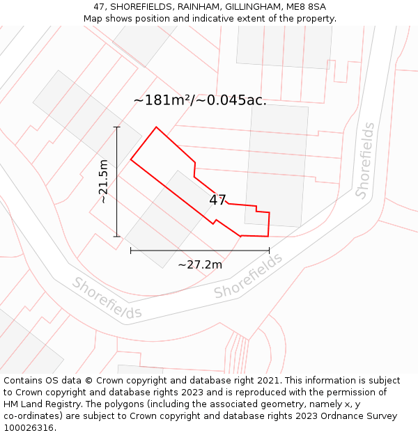 47, SHOREFIELDS, RAINHAM, GILLINGHAM, ME8 8SA: Plot and title map