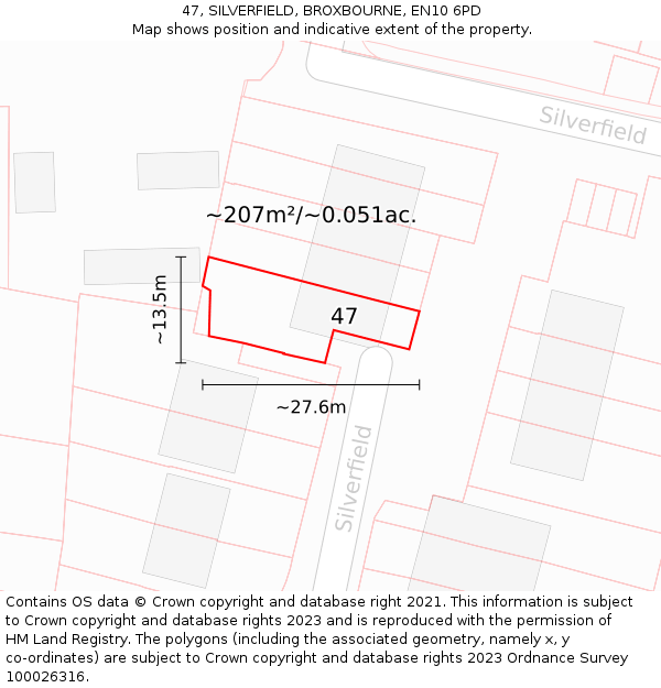 47, SILVERFIELD, BROXBOURNE, EN10 6PD: Plot and title map