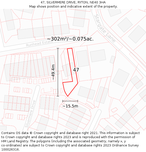 47, SILVERMERE DRIVE, RYTON, NE40 3HA: Plot and title map