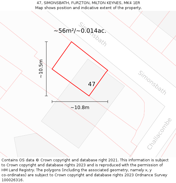 47, SIMONSBATH, FURZTON, MILTON KEYNES, MK4 1ER: Plot and title map
