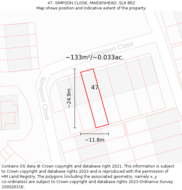 47, SIMPSON CLOSE, MAIDENHEAD, SL6 8RZ: Plot and title map