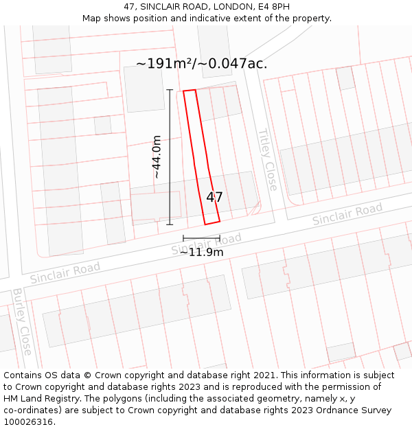 47, SINCLAIR ROAD, LONDON, E4 8PH: Plot and title map