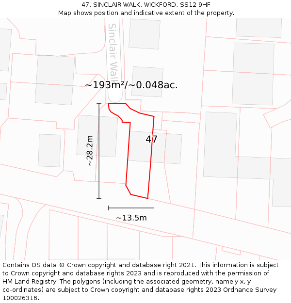 47, SINCLAIR WALK, WICKFORD, SS12 9HF: Plot and title map