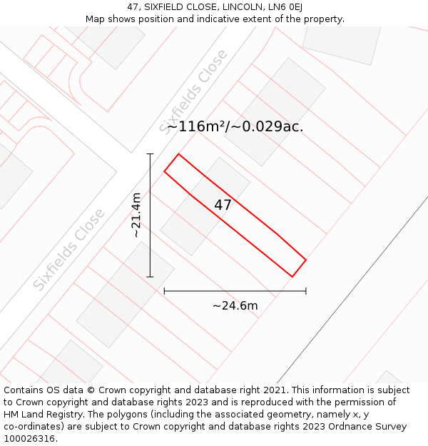 47, SIXFIELD CLOSE, LINCOLN, LN6 0EJ: Plot and title map