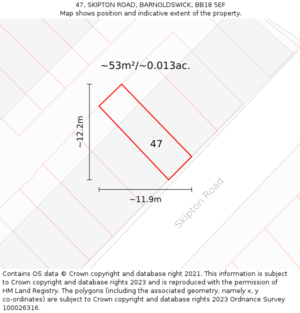 47, SKIPTON ROAD, BARNOLDSWICK, BB18 5EF: Plot and title map