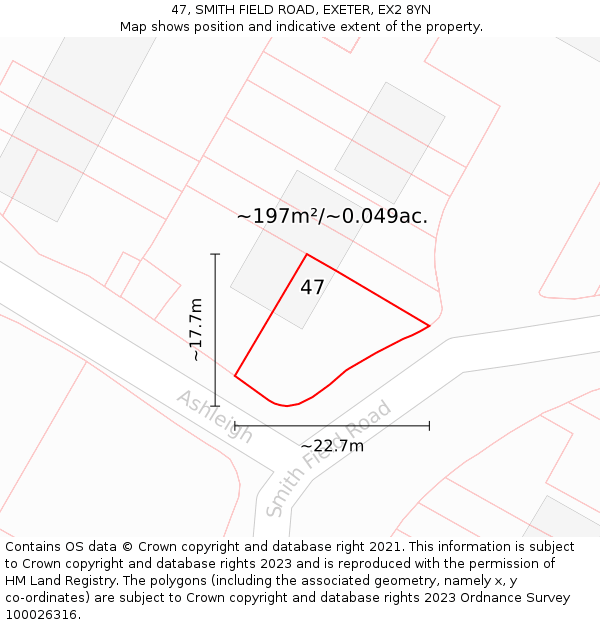 47, SMITH FIELD ROAD, EXETER, EX2 8YN: Plot and title map