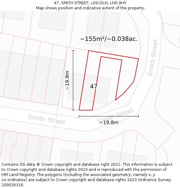 47, SMITH STREET, LINCOLN, LN5 8HY: Plot and title map