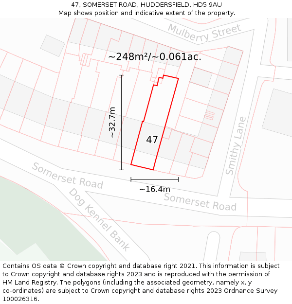 47, SOMERSET ROAD, HUDDERSFIELD, HD5 9AU: Plot and title map