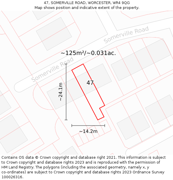 47, SOMERVILLE ROAD, WORCESTER, WR4 9QG: Plot and title map