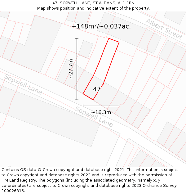 47, SOPWELL LANE, ST ALBANS, AL1 1RN: Plot and title map