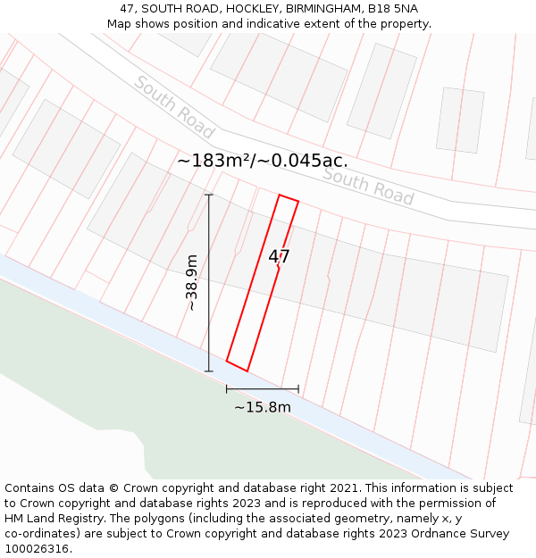 47, SOUTH ROAD, HOCKLEY, BIRMINGHAM, B18 5NA: Plot and title map