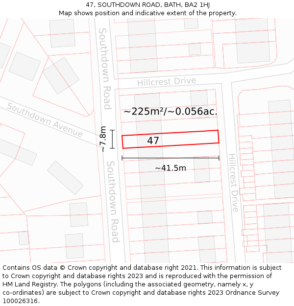 47, SOUTHDOWN ROAD, BATH, BA2 1HJ: Plot and title map