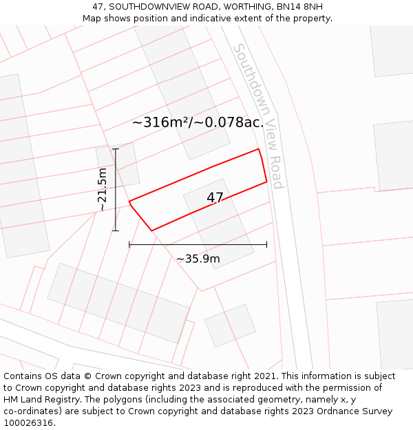 47, SOUTHDOWNVIEW ROAD, WORTHING, BN14 8NH: Plot and title map