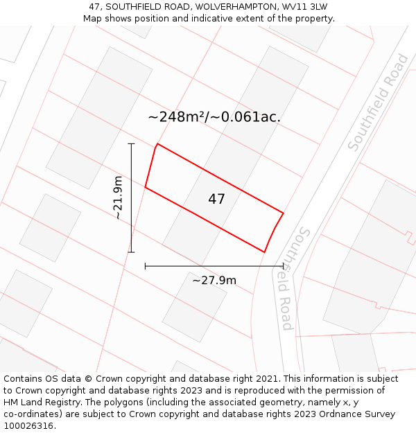 47, SOUTHFIELD ROAD, WOLVERHAMPTON, WV11 3LW: Plot and title map