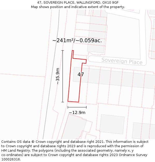 47, SOVEREIGN PLACE, WALLINGFORD, OX10 9GF: Plot and title map