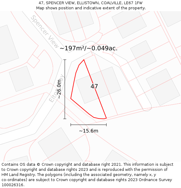 47, SPENCER VIEW, ELLISTOWN, COALVILLE, LE67 1FW: Plot and title map