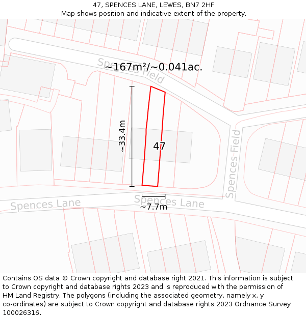 47, SPENCES LANE, LEWES, BN7 2HF: Plot and title map