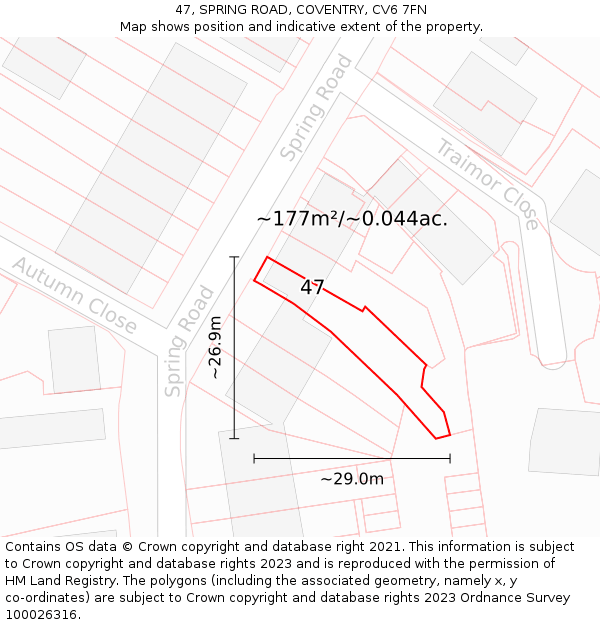 47, SPRING ROAD, COVENTRY, CV6 7FN: Plot and title map