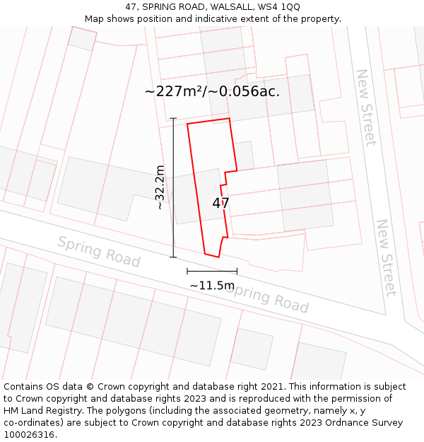47, SPRING ROAD, WALSALL, WS4 1QQ: Plot and title map
