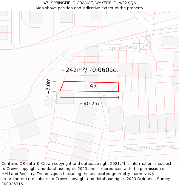 47, SPRINGFIELD GRANGE, WAKEFIELD, WF2 9QA: Plot and title map