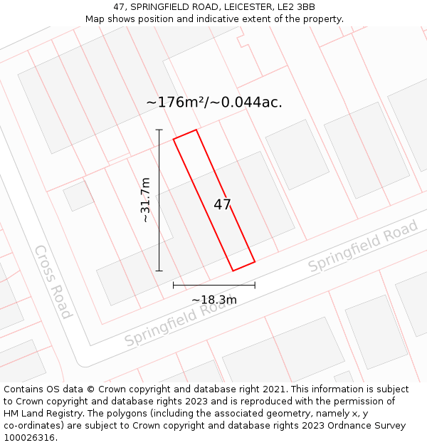 47, SPRINGFIELD ROAD, LEICESTER, LE2 3BB: Plot and title map