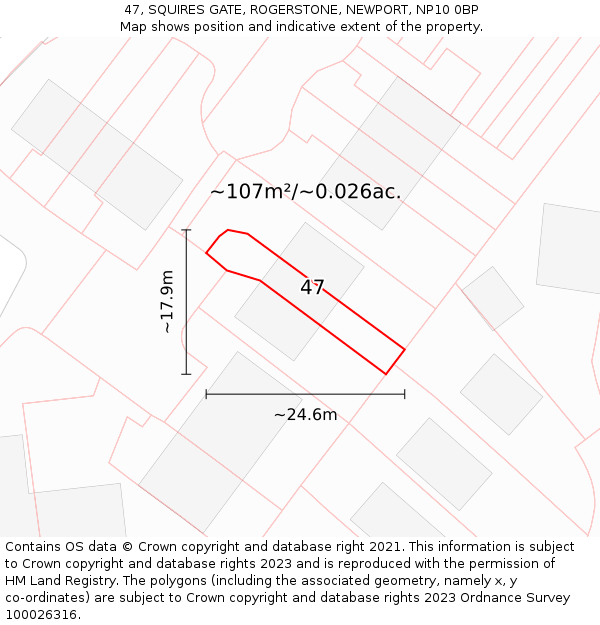 47, SQUIRES GATE, ROGERSTONE, NEWPORT, NP10 0BP: Plot and title map