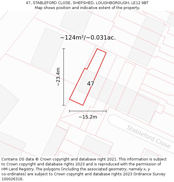 47, STABLEFORD CLOSE, SHEPSHED, LOUGHBOROUGH, LE12 9BT: Plot and title map