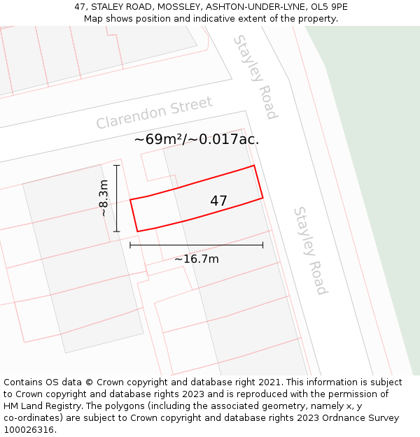 47, STALEY ROAD, MOSSLEY, ASHTON-UNDER-LYNE, OL5 9PE: Plot and title map