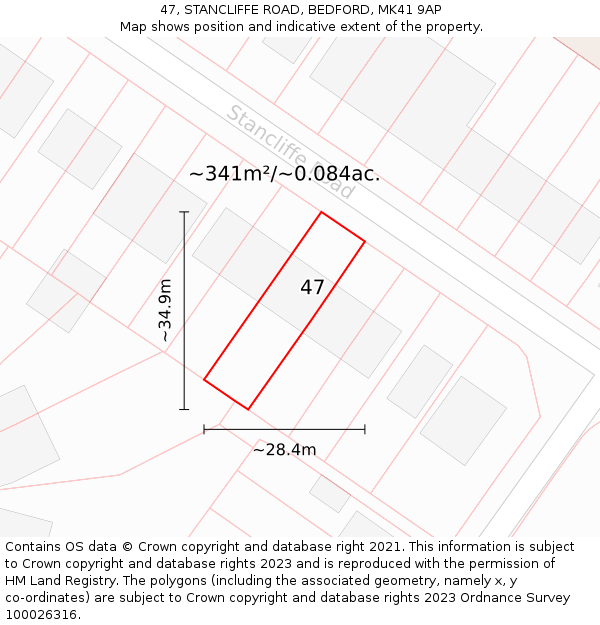 47, STANCLIFFE ROAD, BEDFORD, MK41 9AP: Plot and title map