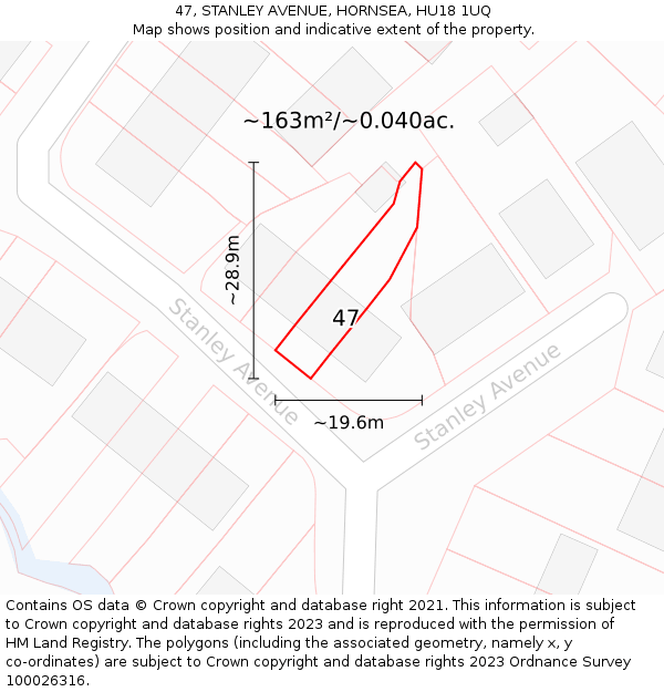 47, STANLEY AVENUE, HORNSEA, HU18 1UQ: Plot and title map