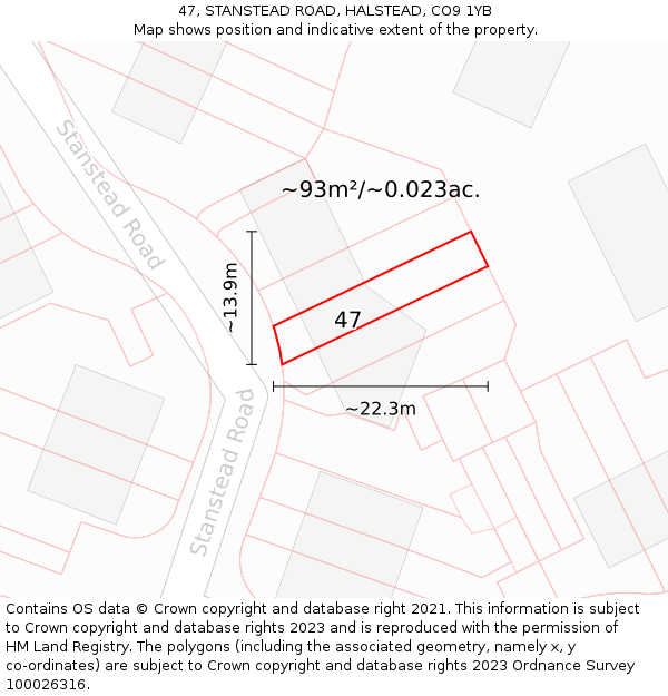 47, STANSTEAD ROAD, HALSTEAD, CO9 1YB: Plot and title map