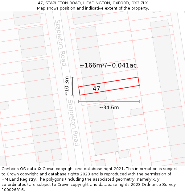 47, STAPLETON ROAD, HEADINGTON, OXFORD, OX3 7LX: Plot and title map