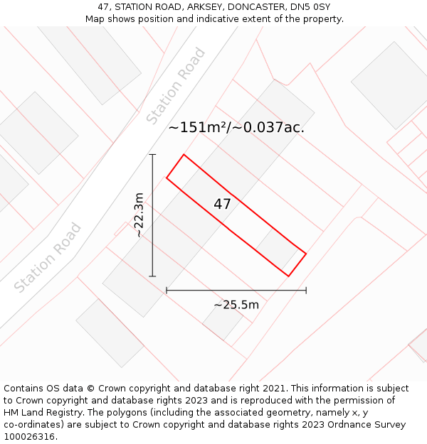 47, STATION ROAD, ARKSEY, DONCASTER, DN5 0SY: Plot and title map