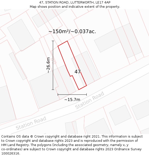 47, STATION ROAD, LUTTERWORTH, LE17 4AP: Plot and title map
