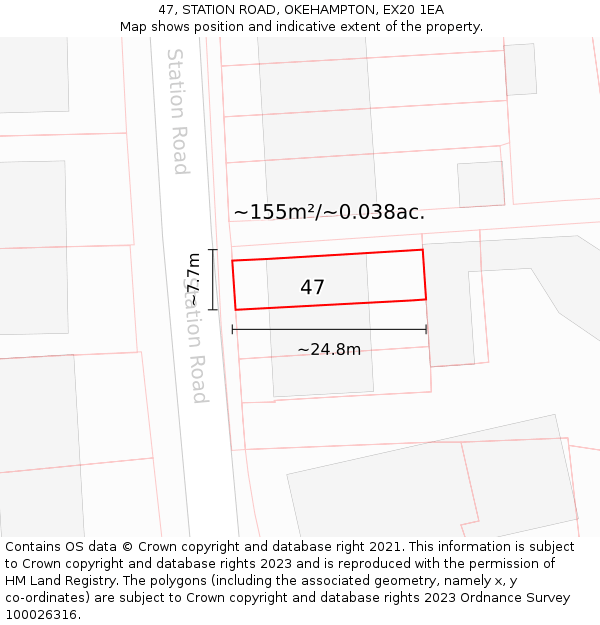 47, STATION ROAD, OKEHAMPTON, EX20 1EA: Plot and title map