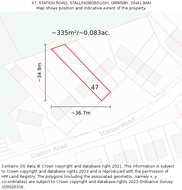 47, STATION ROAD, STALLINGBOROUGH, GRIMSBY, DN41 8AH: Plot and title map
