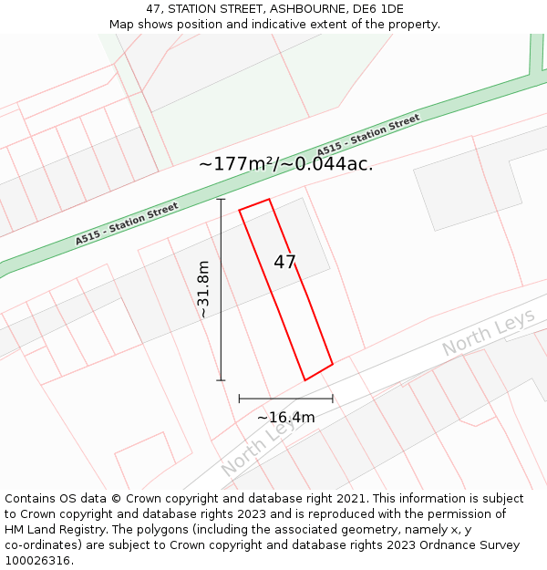 47, STATION STREET, ASHBOURNE, DE6 1DE: Plot and title map