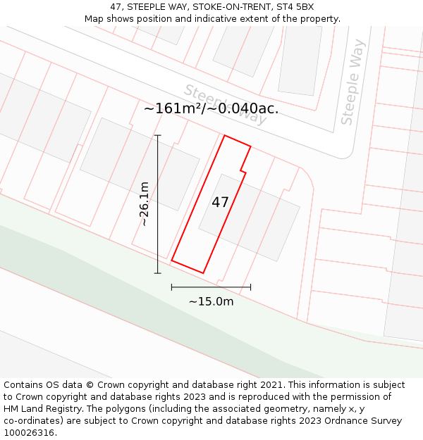 47, STEEPLE WAY, STOKE-ON-TRENT, ST4 5BX: Plot and title map