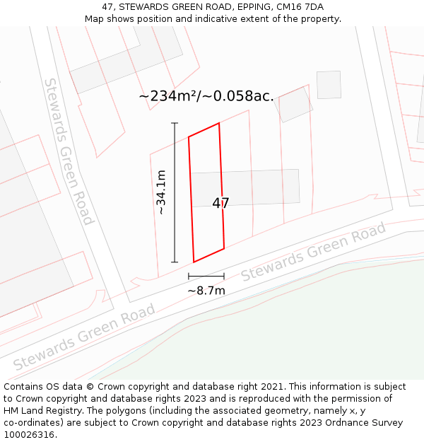47, STEWARDS GREEN ROAD, EPPING, CM16 7DA: Plot and title map