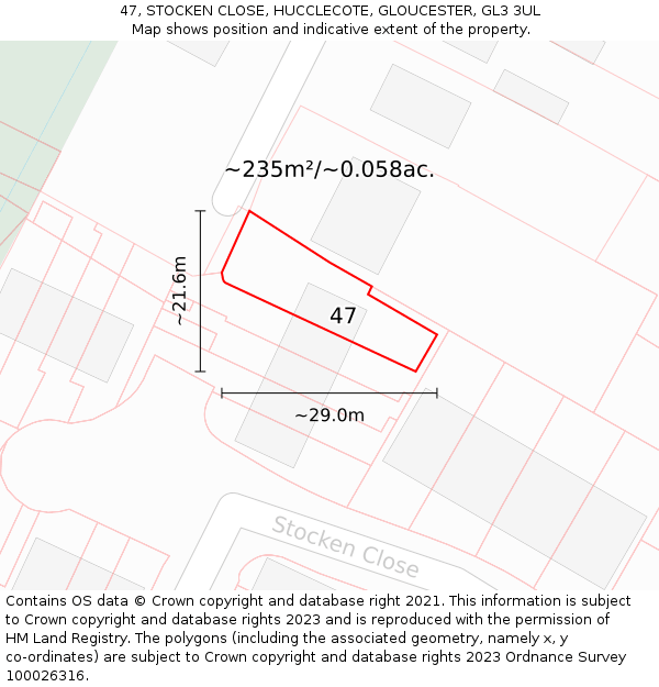 47, STOCKEN CLOSE, HUCCLECOTE, GLOUCESTER, GL3 3UL: Plot and title map
