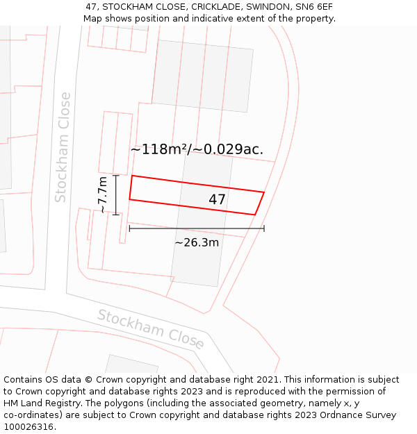 47, STOCKHAM CLOSE, CRICKLADE, SWINDON, SN6 6EF: Plot and title map