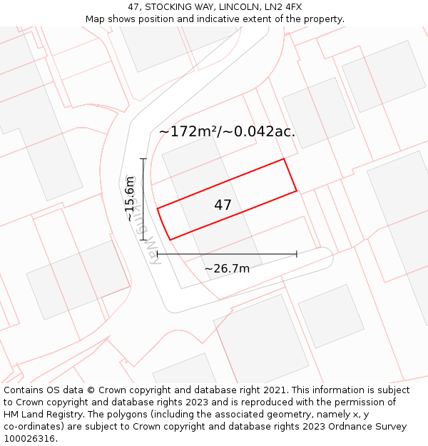 47, STOCKING WAY, LINCOLN, LN2 4FX: Plot and title map